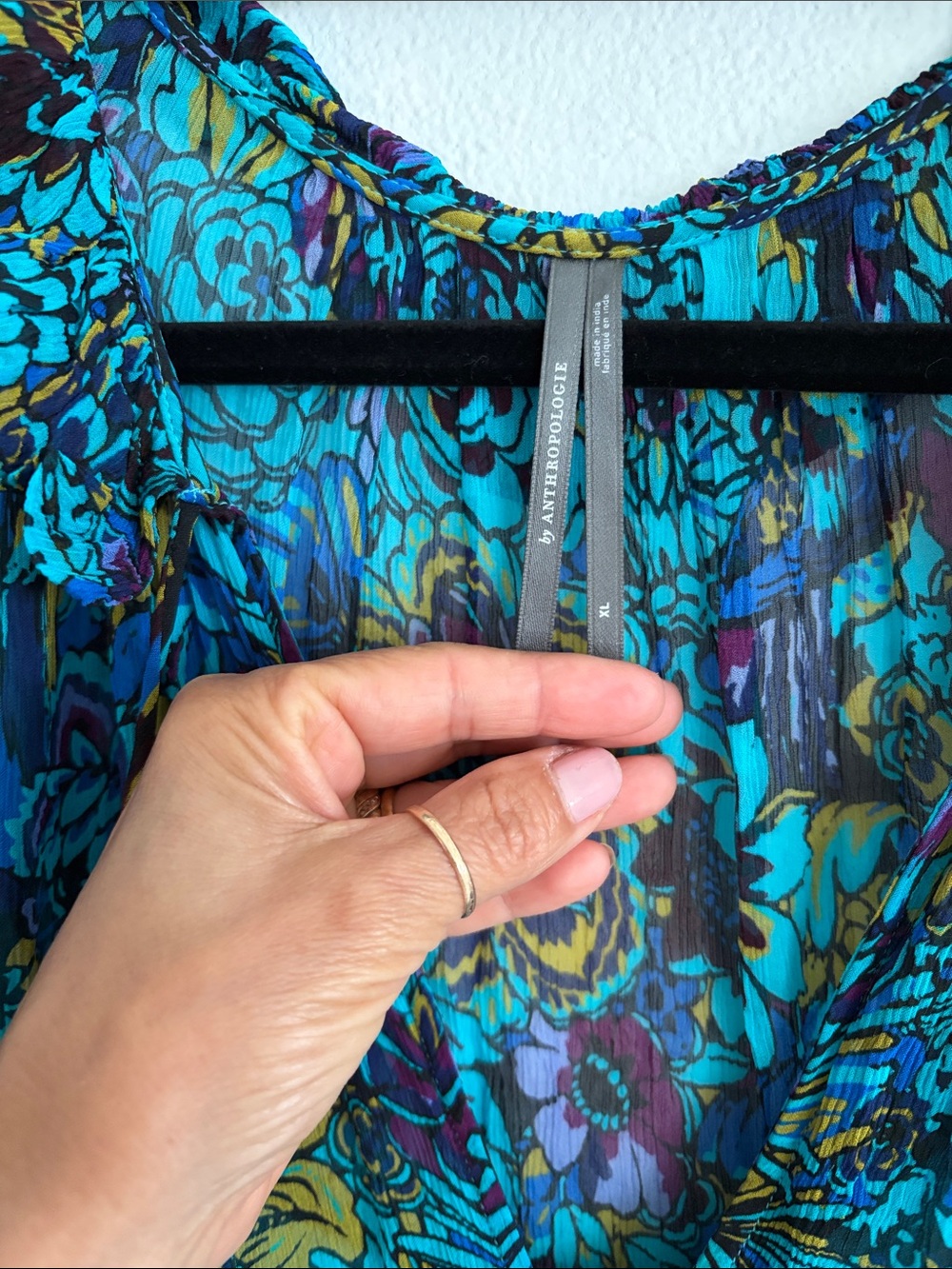 Anthropologie Teal Floral Long Sleeve Tiered Maxi Dress - Picture 2 of 9
